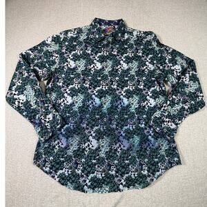 Robert Graham Men Medium Black Green Classic Fit Long Sleeve Button Front Shirt